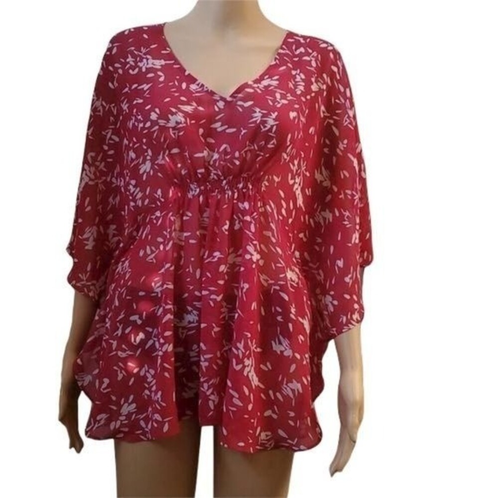Ann Taylor LOFT pink white v neck top sz S